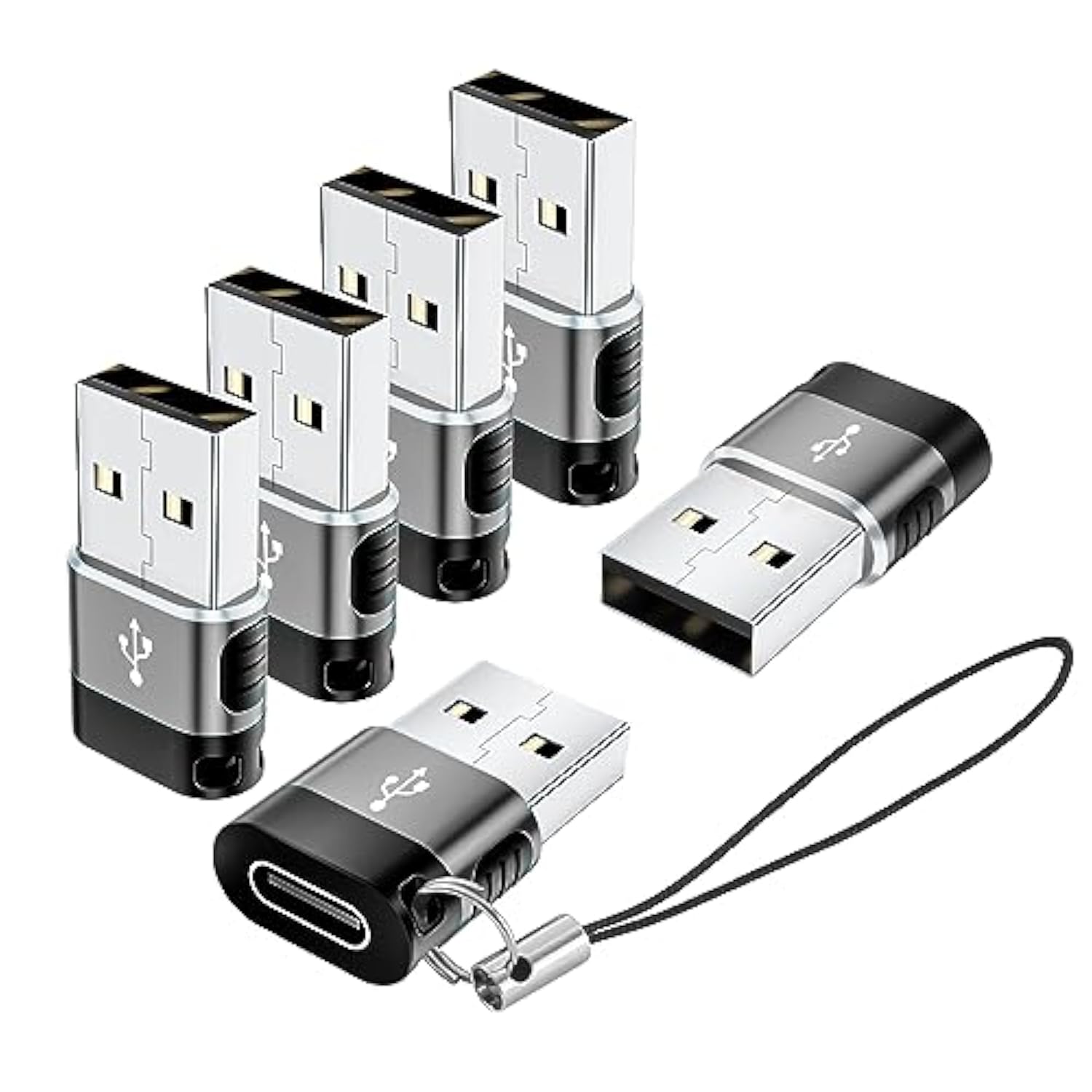 Usb To Usbc Adapter 6 Pack,Usb A To Usb C Adapter,Usba To Usbc Otg Adaptor,Type C Converter For Iphone,Macbook,Ipad,Car Play,Charger,Grey
