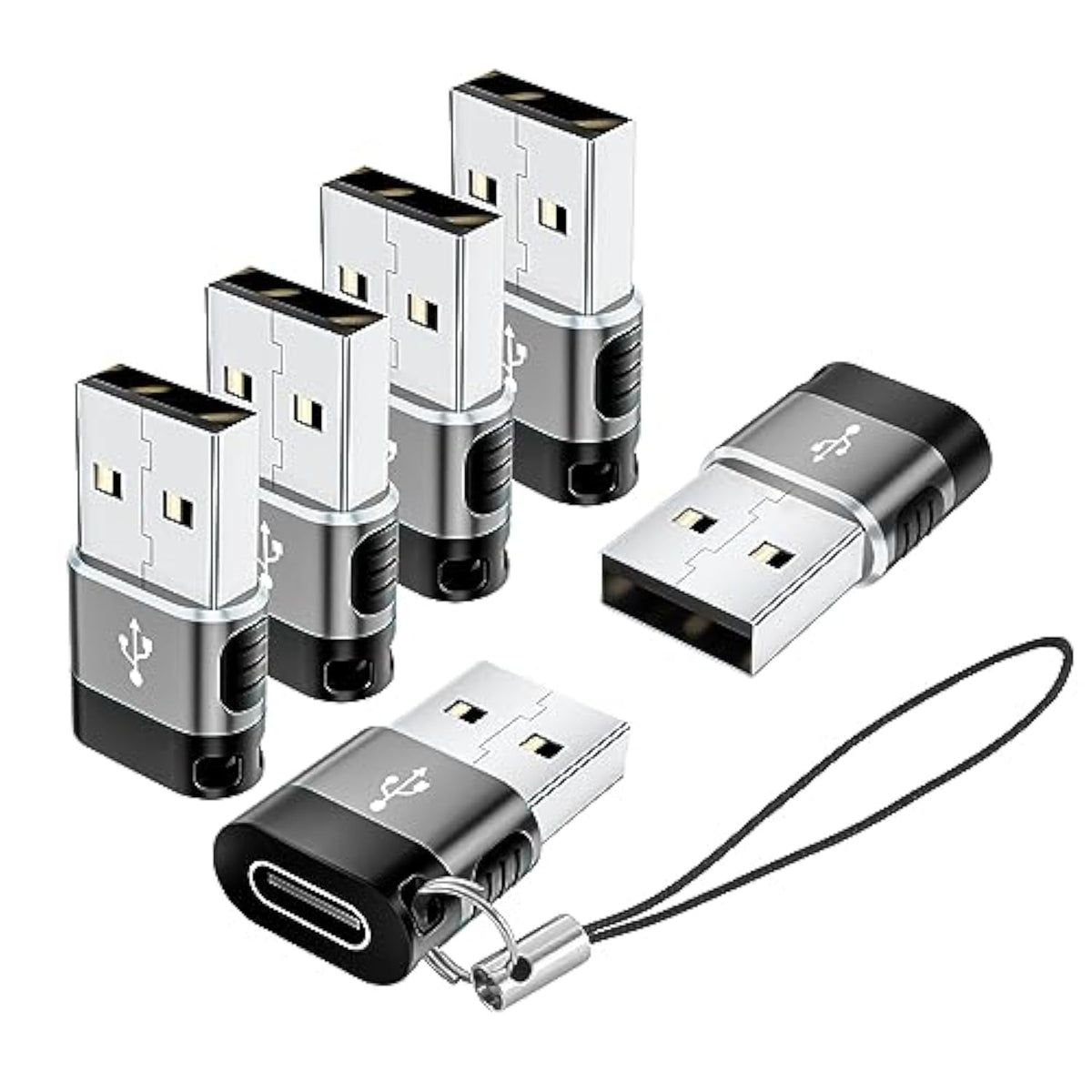 Usb To Usbc Adapter 6 Pack,Usb A To Usb C Adapter,Usba To Usbc Otg Adaptor,Type C Converter For Iphone,Macbook,Ipad,Car Play,Charger,Grey