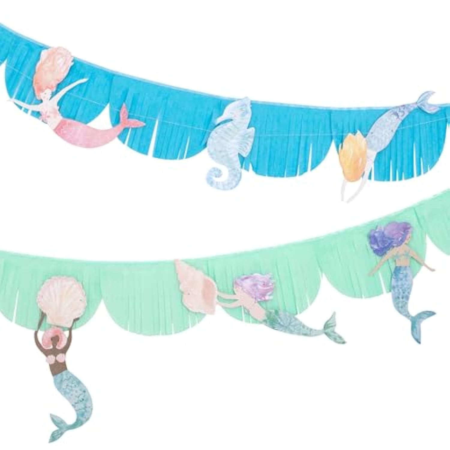 Meri Meri Mermaid Fringe Party Banner (Pack of 2), 8.5' Party Garland Including Excess Cord, Mermaid Party Decorations
