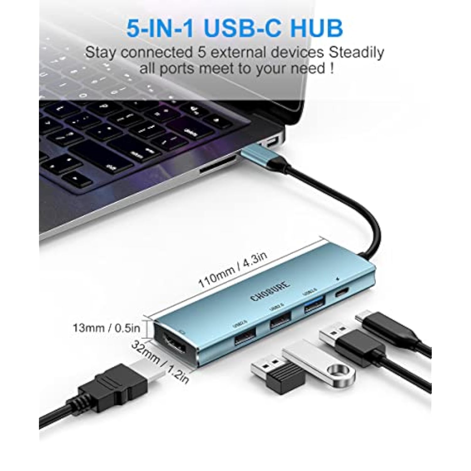 Usb C Hub, 5 In 1 Usb C Splitter Thunderbolt 3 Hub To 4K Hdmi Adapter For Macb