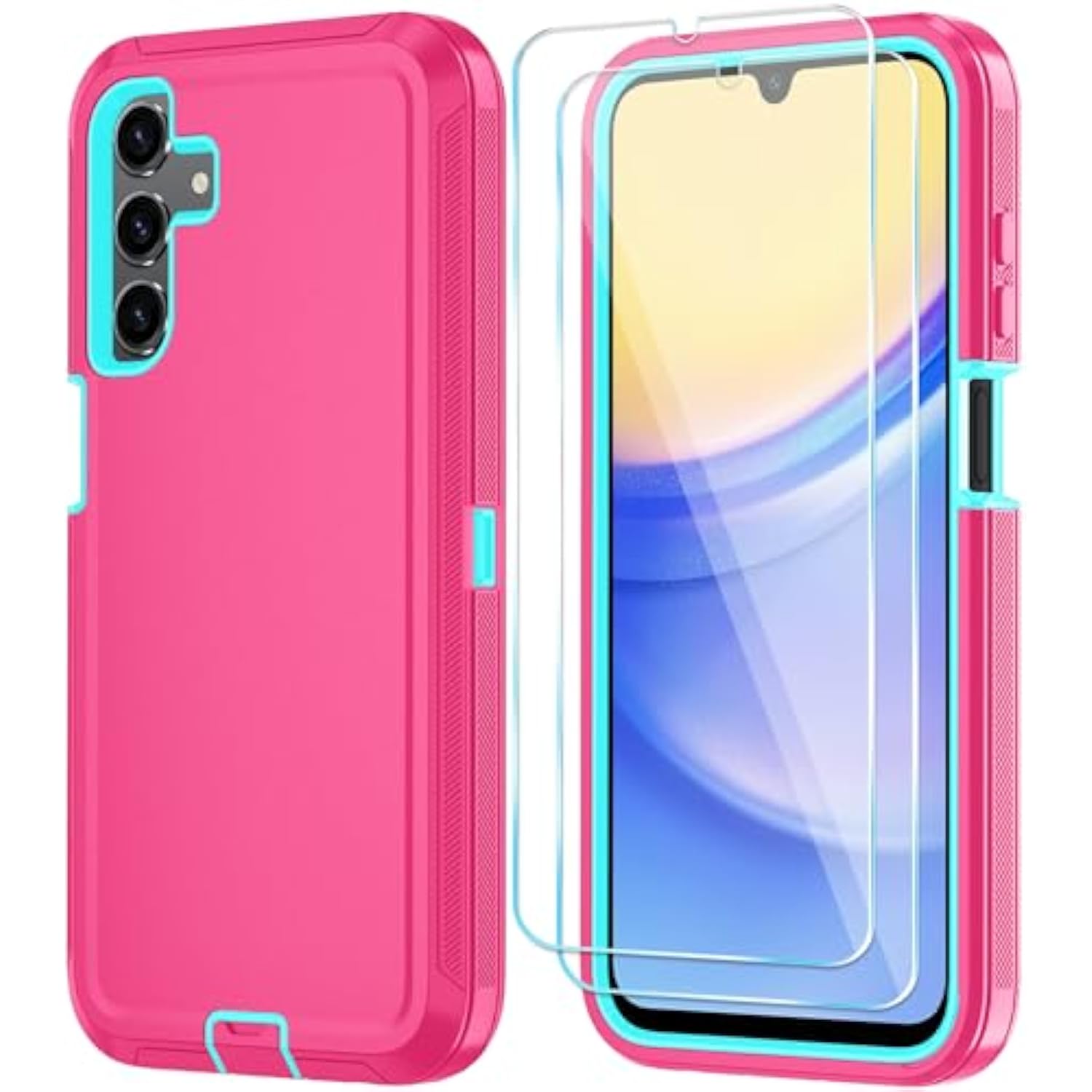 Phone Case For Samsung Galaxy A15 5G Case With Hd Screen Protector, Samsung A15 5G Case Durable Shockproof 3-Layer Cover For Galaxy A15 5G (Pink Skyblue)