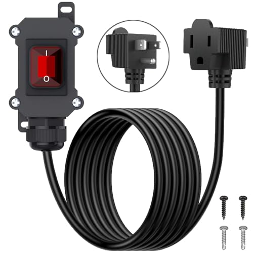Inline Power Switch With 14Awg Cable Piggyback Plug(3-Pronged), Ip67 Waterproof Extension Cord With On/Off, Heavy Duty Ac/Dc 20A-125V, 16A-250V Inline Cord Switch With Red Led Rocker Button