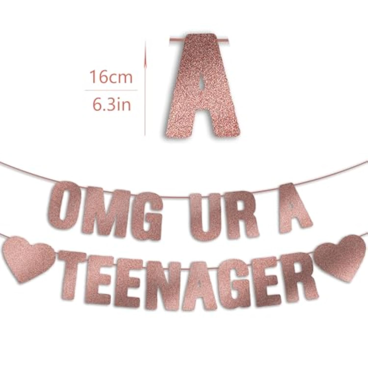 Pre-Strung OMG Ur a Teenager Banner Rose Gold Glitter 13th Birthday Decor