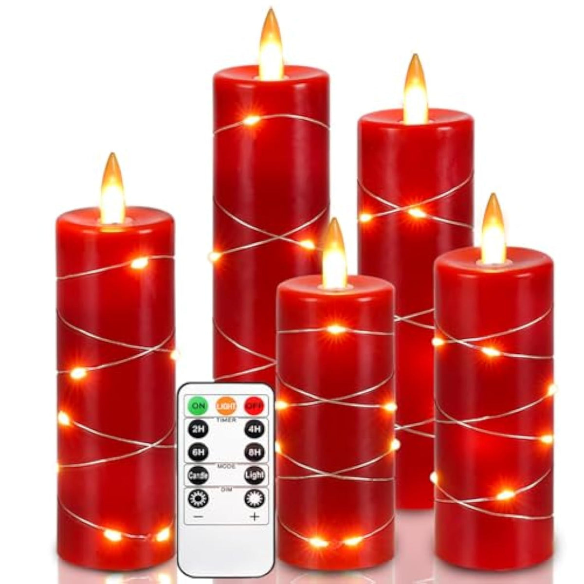 Red Flameless Candle Fairy String Light, Water Drop Flame, Advanced Led Flame Simulation With Remote And Timed Candles, 5-Cell Battery Powered?Christmas Candle