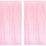 Pastel Pink Fringe Curtains Backdrop - 2 Pack Photo Booths Party Streamers For Easter/Unicorn/Baby/Cowgirl/Princess/Birthday/Bridal Shower/Bachelorette/Engagement/Sweet/Bow Decorations