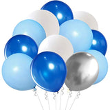 Blue Silver White Latex Balloons, 50Pcs 12 Inch Royal Blue And Silver Metallic Balloons For Birthday Wedding Party Decoration