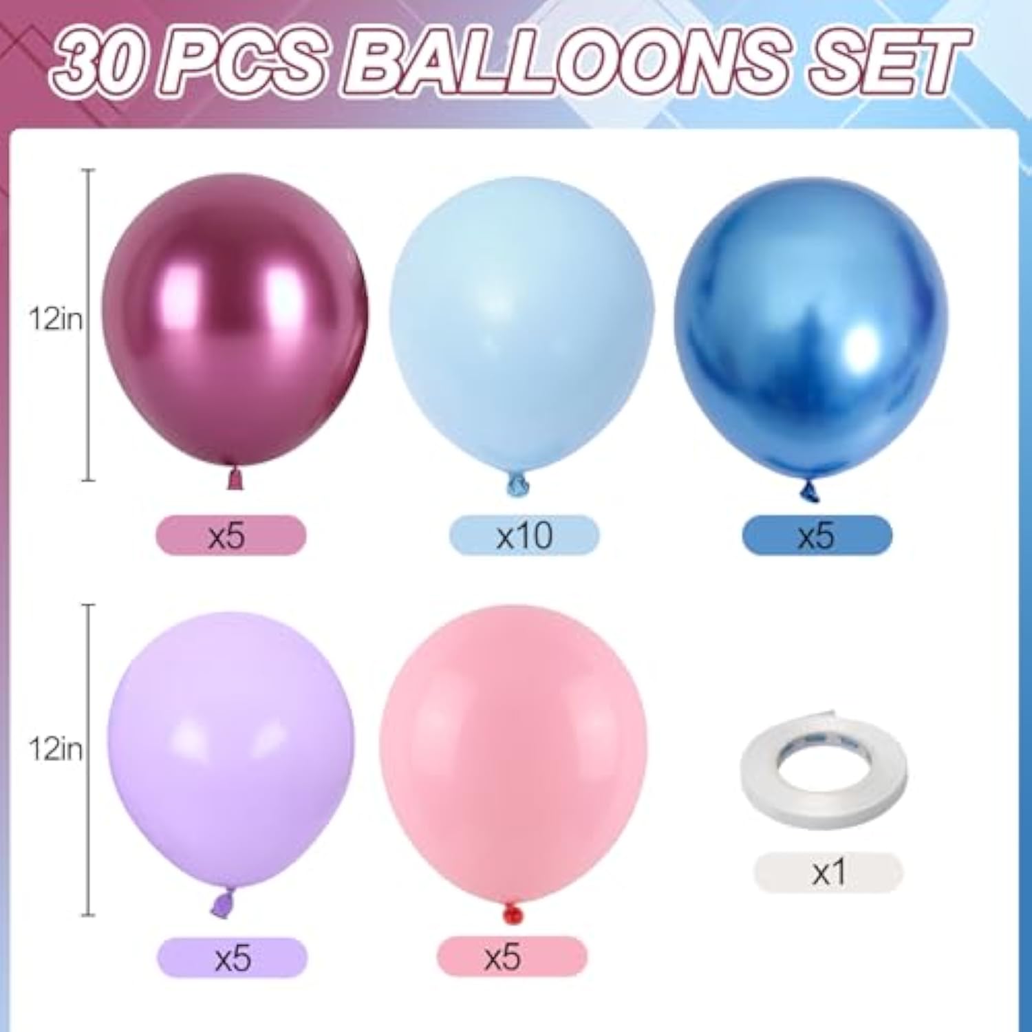 12-Inch Pink & Blue Balloon Set for Gender Reveal & Party Décor