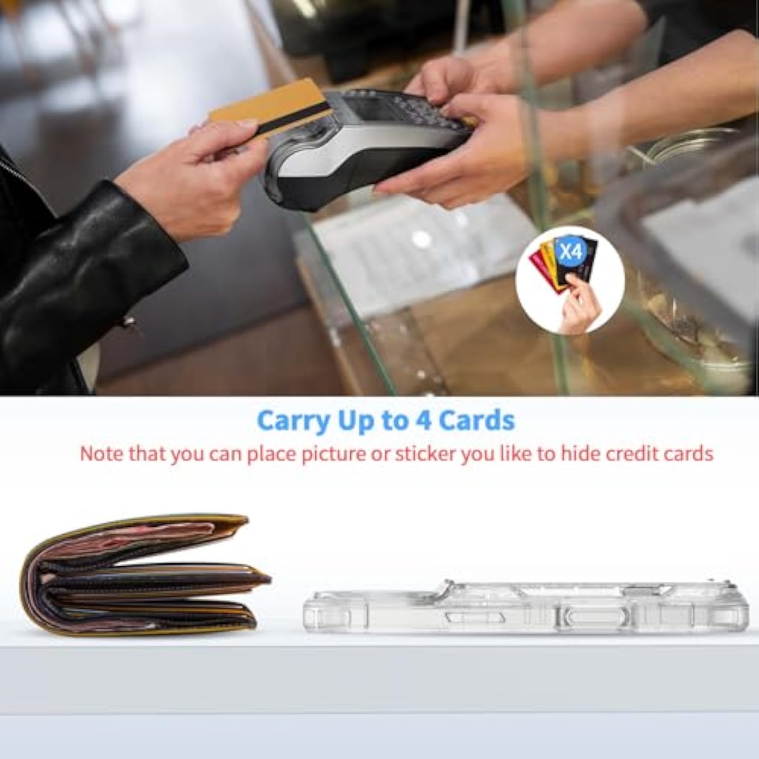 For Iphone 17 Pro Max 6.9 Case Wallet With Kickstand, 4 Cards Holder Clear Case For Women Men, Yellowing Resistant Transparent Tpu Back Cover, Flip Wallet Id Slot Cover With Stand For 17 Promax