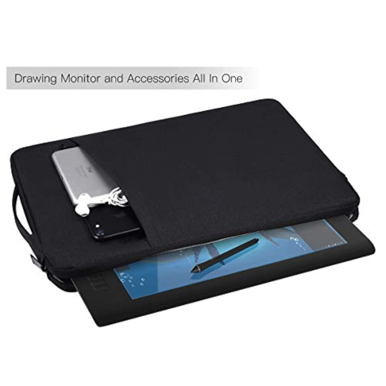 Drawing Wacom Tablet Sleeve Case For Huion Kamvas Pro 16, Wacom Cintiq 16, Protective Waterproof Carrying Travel Tablet Bag, Black