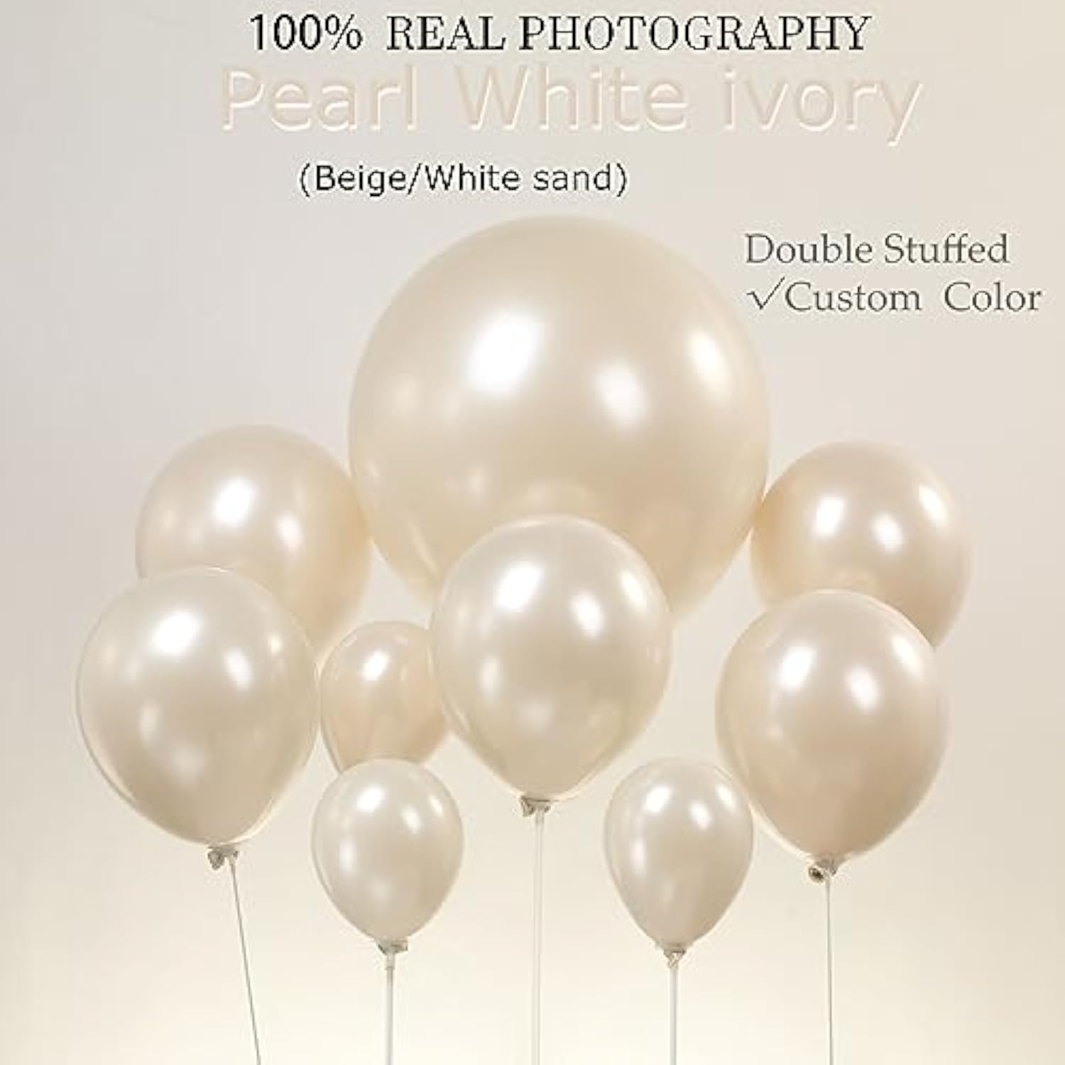 Pearl White Double-Stuffed Balloons Different Sizes 63Pcs18/10/5 Inch 2Layer Pearl White Sand Balloon Garland Kit For Bridge To Be Wedding Women Birthday Baby Shower Anniversary Decorations