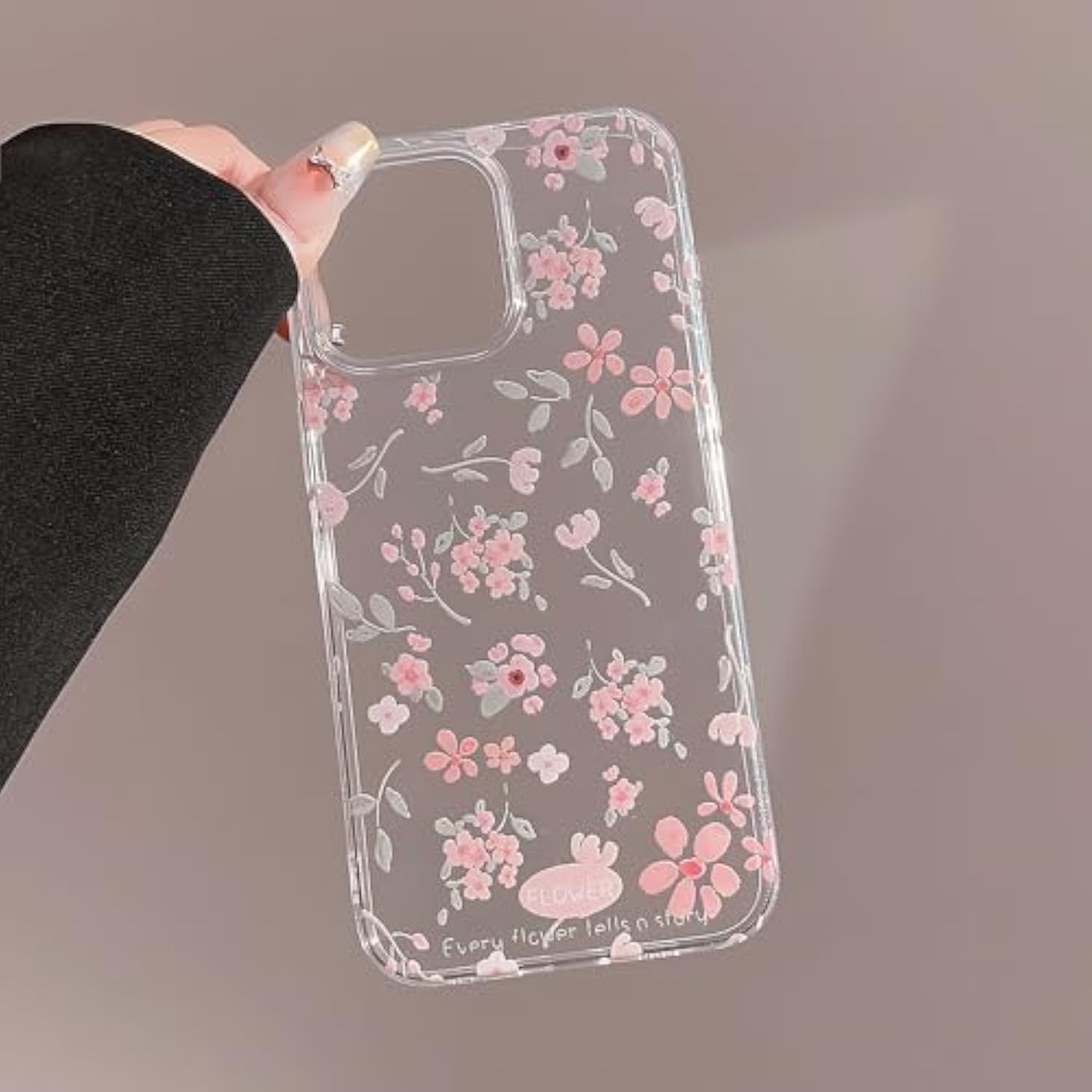 Compatible For Iphone 16 Pro Case For Clear Pink Flower Cute Aesthetic Design Floral Women Teen Girls Silicone Slim Cover Protection Phone Cases-Clear