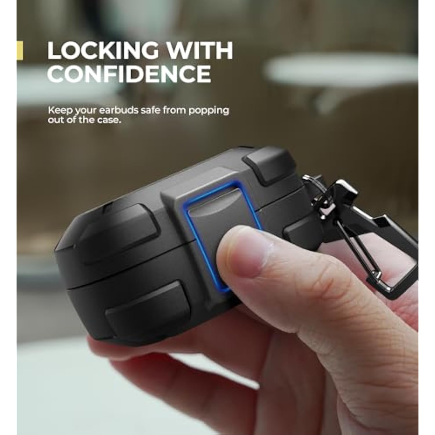 For Bose Quietcomfort Earbuds Protective Case With Drop-Proof Lock, Shockproof Rugged Bumper Cover With Carabiner & Keyring For Bose Quietcomfort Earbuds 2024 Black?Charger Not Included?