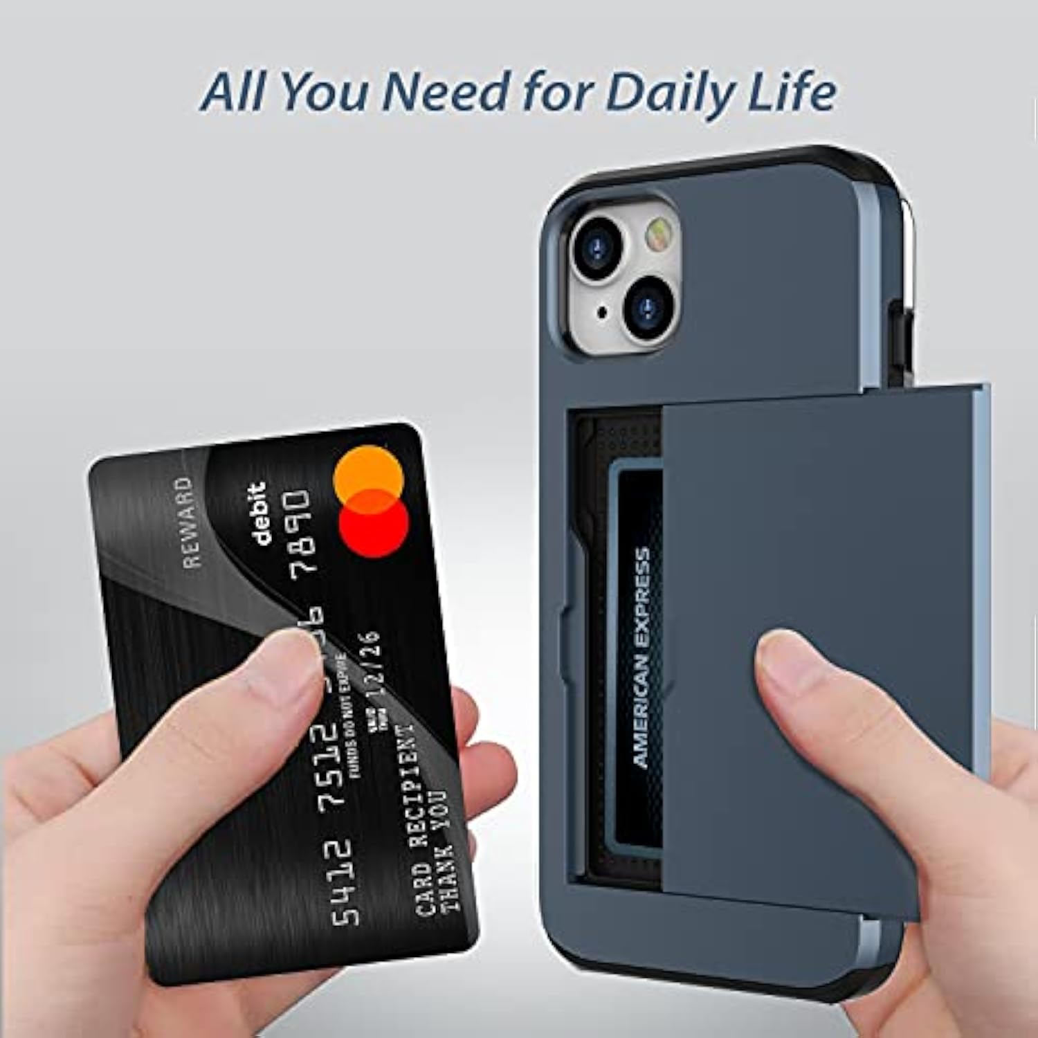 Wallet Case Compatible With Apple Iphone 13 2021 Phone Case With Card Holder Shockproof Anti Scratch Cover With Tempered Glass Screen Protectors[X2Pack] Dark Blue