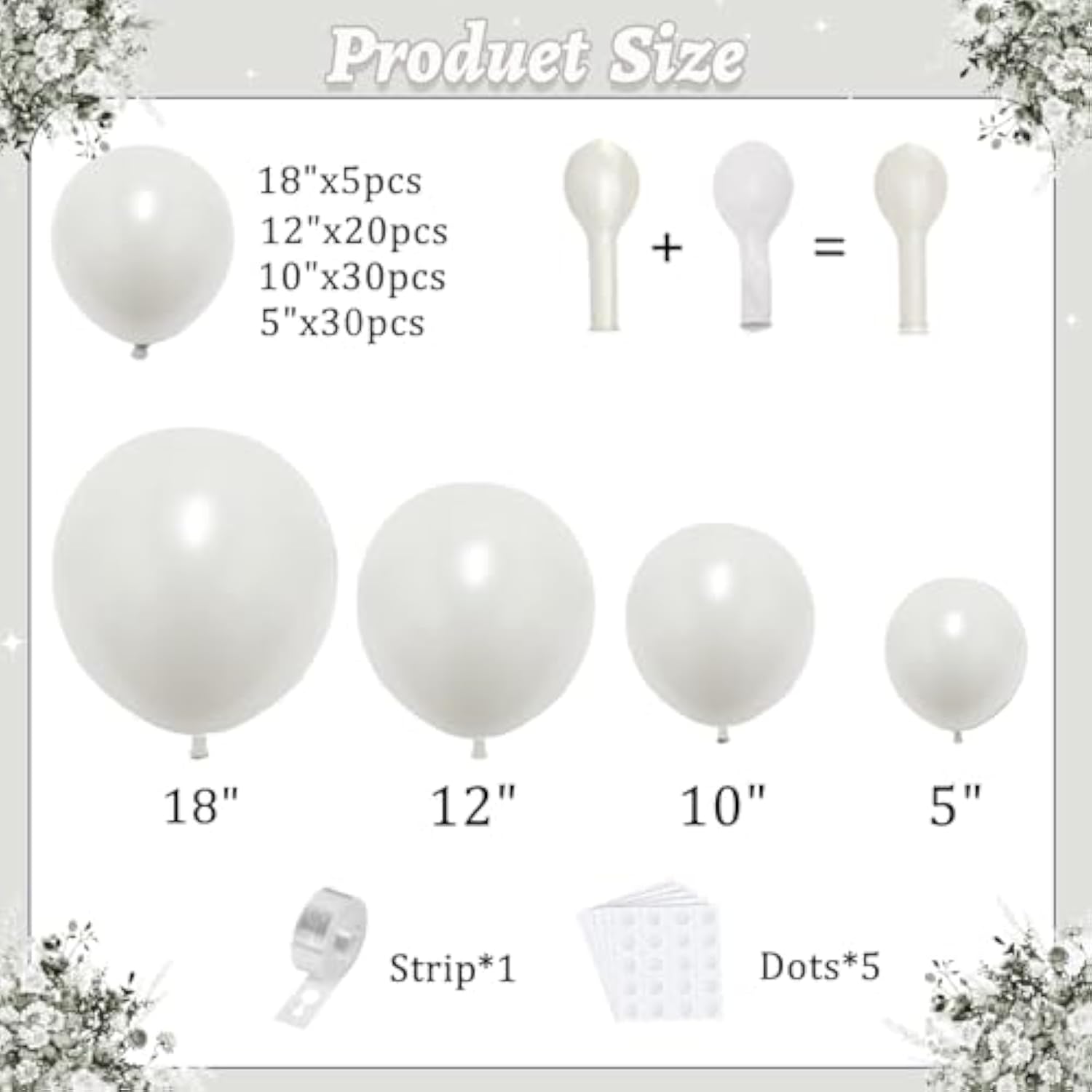 Pearl White Balloon Arch Kit Double-Stuffed Ivory & White Mixed Sizes