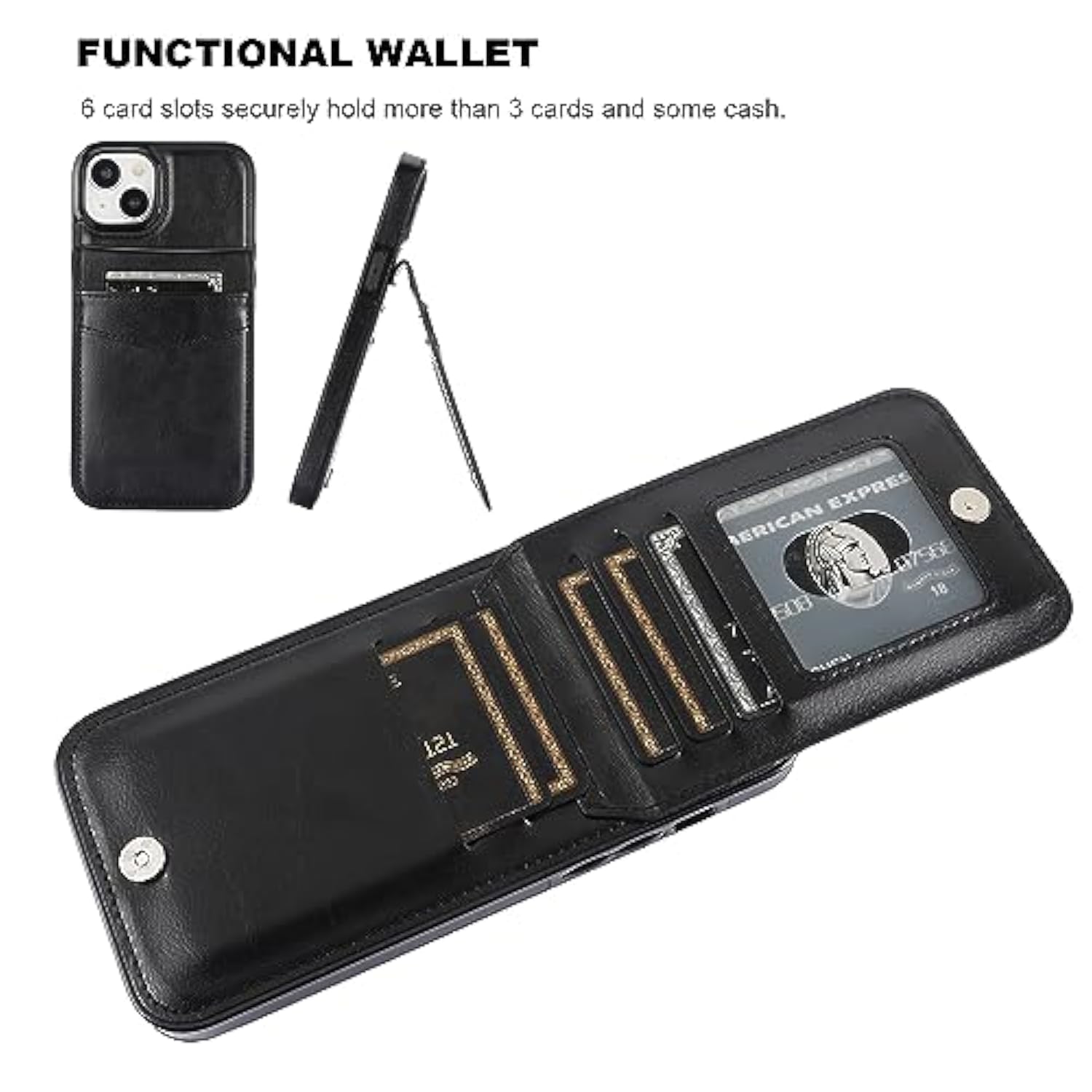 Compatible With Iphone 15 Plus Case Wallet With Credit Card Holder, Flip Premium Leather Magnetic Clasp Kickstand Heavy Duty Protective Cover For Iphone 15 Plus 6.7 Inch (Black)