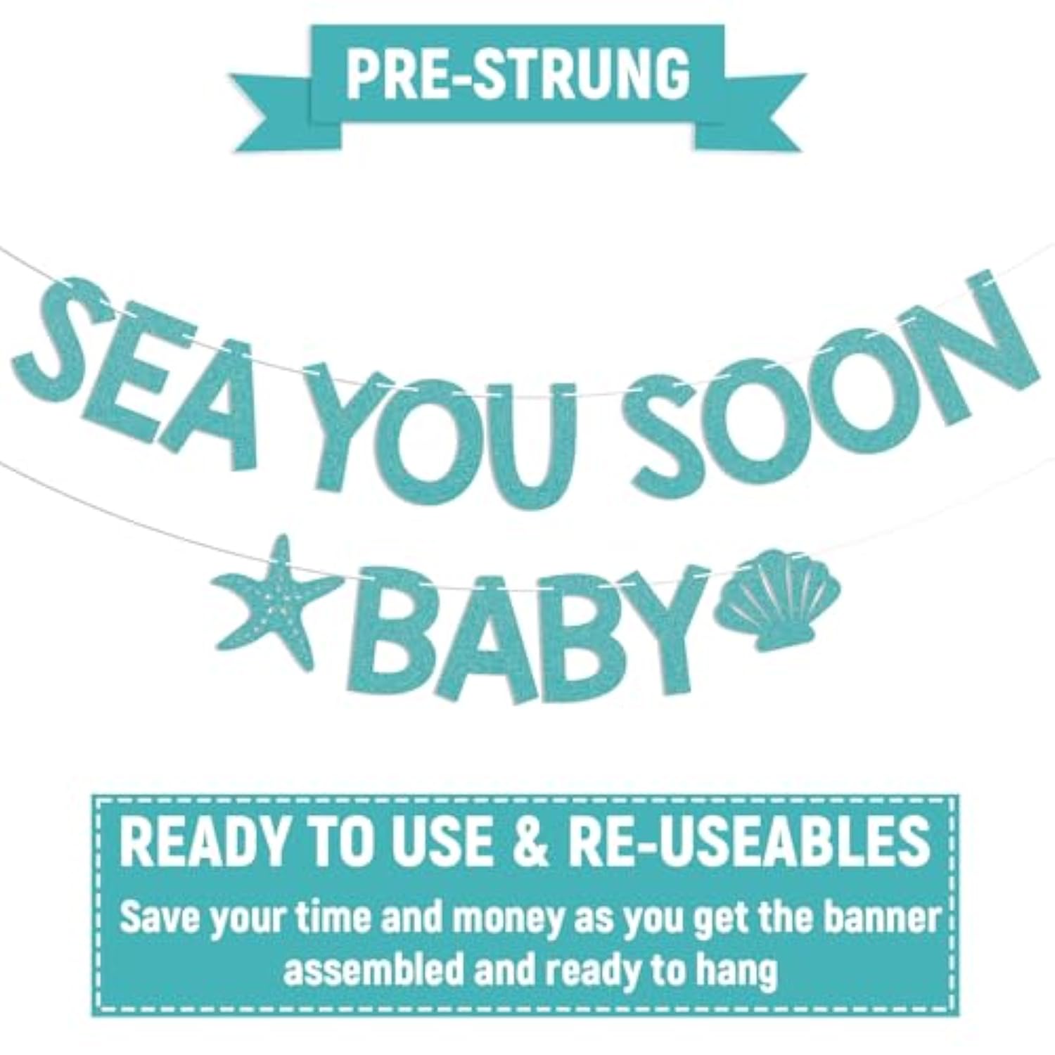 "Sea You Soon" Ocean Baby Shower Banner – Blue Glitter Under-the-Sea Decor