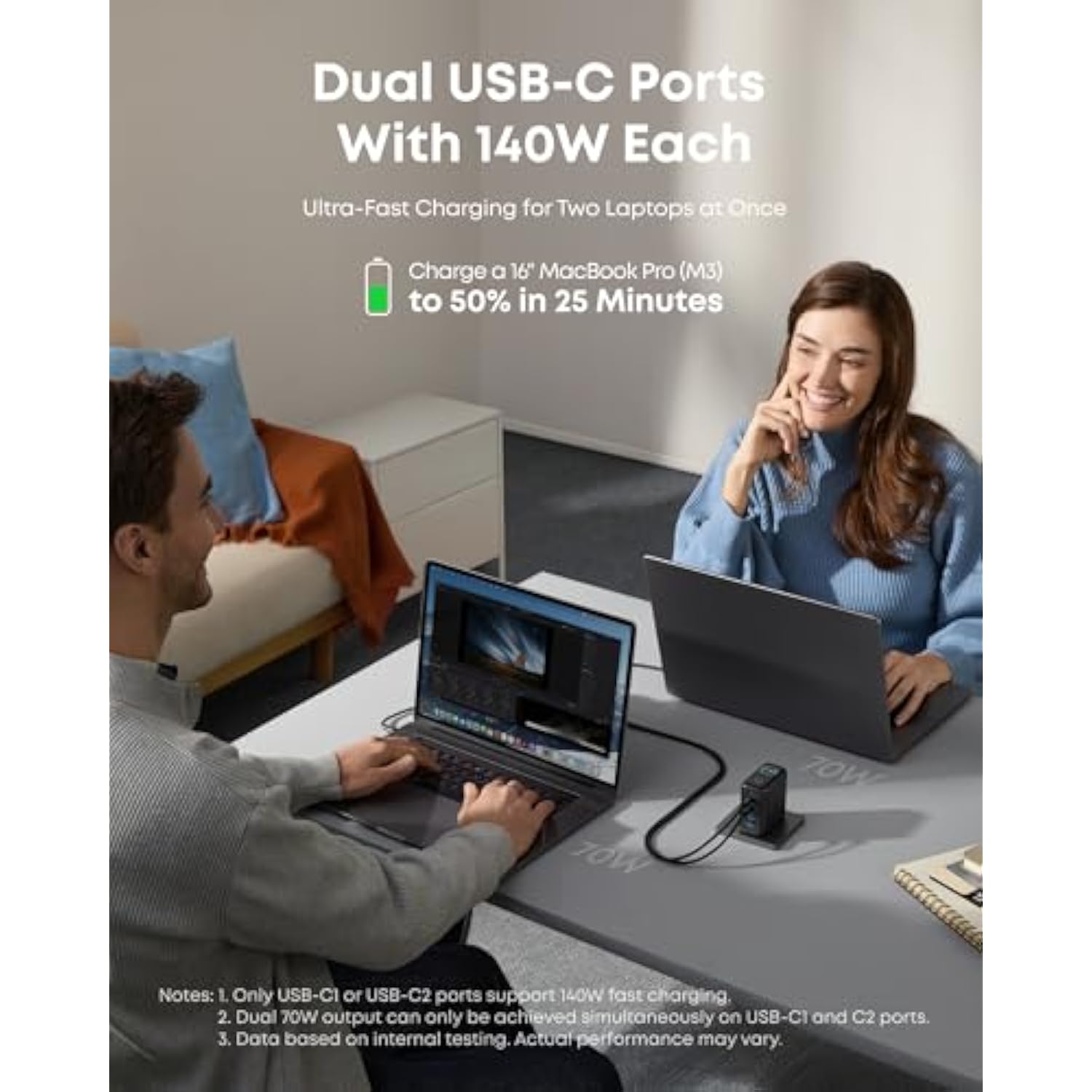 Anker Laptop Charger, 140W MAX USB C Charger, 4-Port Multi-Device Fast Charging, Advanced GaN Power Adapter, Intuitive Touch Controls, for MacBook, iPhone 16 Series, Samsung Galaxy, Pixel, and More