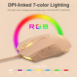 Aj52 Rgb Wired Gaming Mouse, 7 Programmable Buttons, Computer Mice With Rgb Lighting, 200-4800 Dpi Adjustable, For Windows/Mac Os/Linux (Milktea)