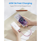 Pink Short Usb C To Usb C Cable [1Ft, 2-Pack], 60W/3A Fast Charging Type C To