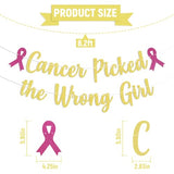 Cancer Picked the Wrong Girl Banner - Cancer Free Decor,Peace Out Chemo Breast Cancer Awareness Party Decorations Gold Glitter