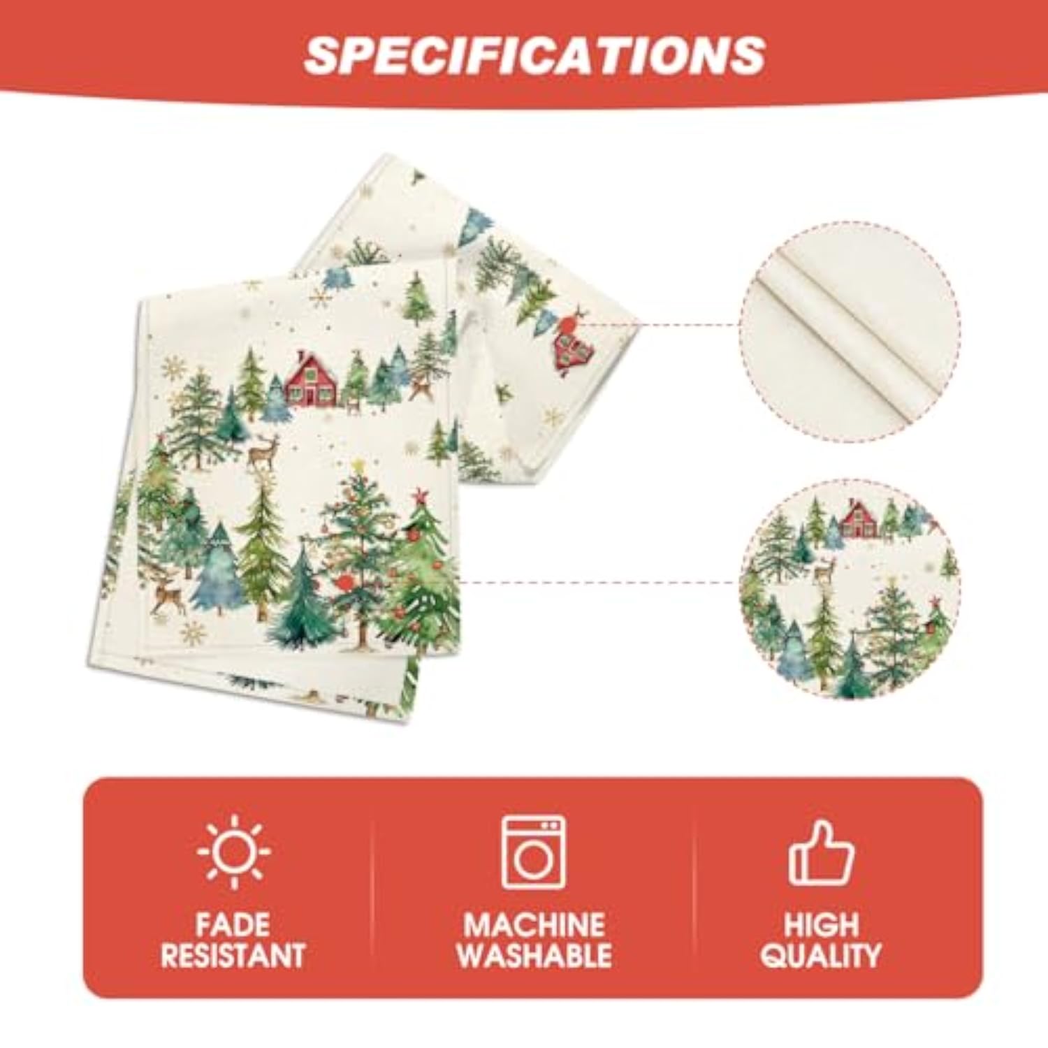 Xmas Trees Silhouette Christmas Table Runner, Seasonal Winter Kitchen Dining Table Decoration For Home Party Decor 13X72 Inch