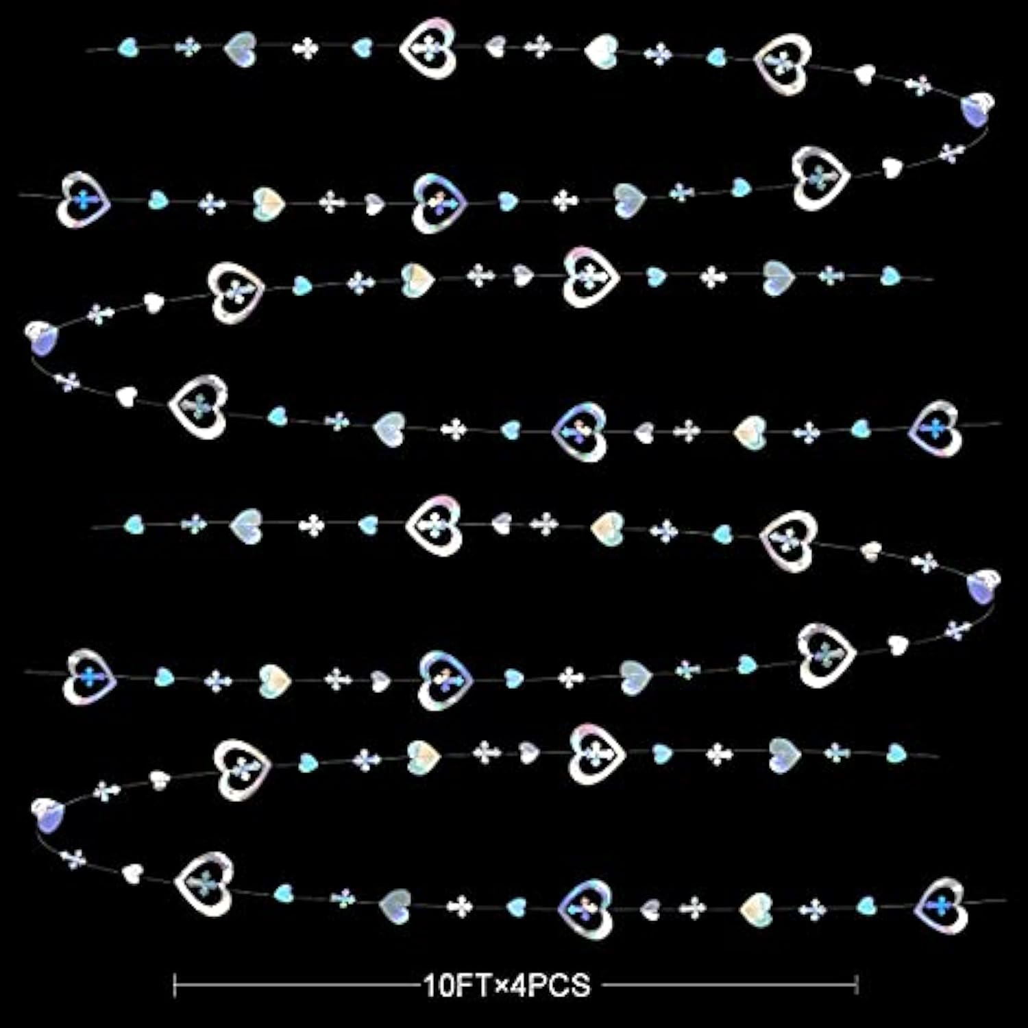 40 Ft Iridescent Cross Heart Garlands 3D Holographic Paper Streamer Fo