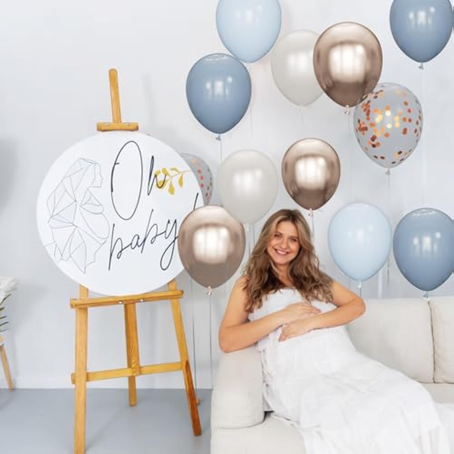 68Pcs Dusty Blue And Champagne Gold Balloons 12 Inch Sand White Pastel Baby Blue Confetti Balloon For Boy Baby Shower Bridal Shower Birthday Wedding Party Decorations.