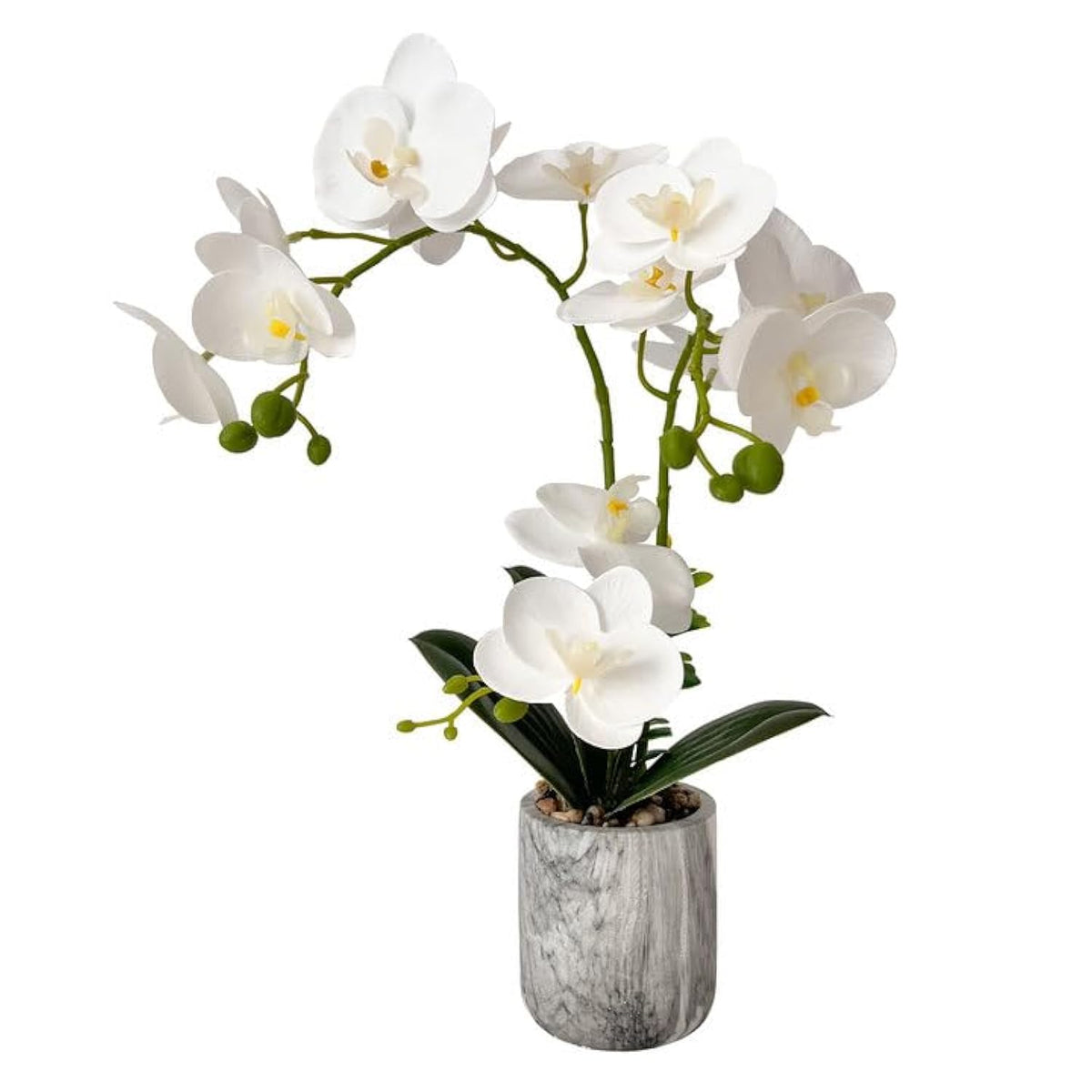 White Fake Orchids Flowers In Pot Bendable Faux Orchids Artificial Flowers Washable Silk Orchid Phalaenopsis Decor For Home Wedding Table Centerpiece Bathroom Office