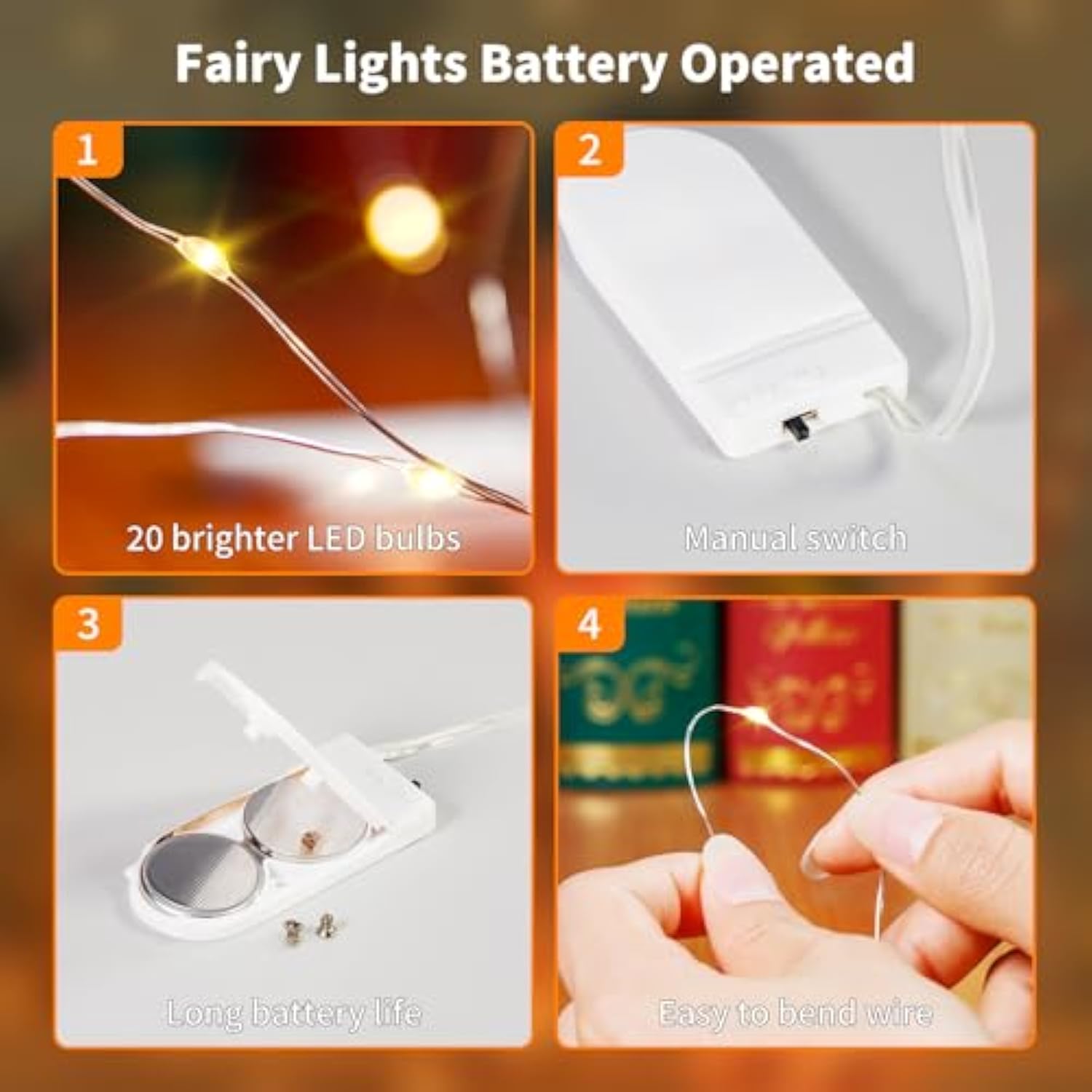 6 Pack Fairy Lights Battery Operated 7.2 Ft 20 Led Mini String Lights Waterproof Silvery Copper Wire Firefly Starry Ligh
