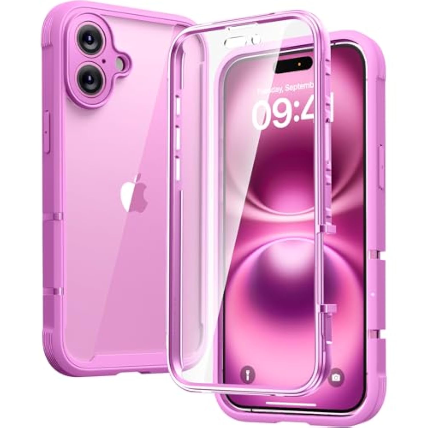 Designed For 16 Case, Full Body Rugged Case With Built-In Touch Sensitive Anti-Scratch Screen Protector, Upgraded [Full Camera Protection] For 16 6.1" (Pink)