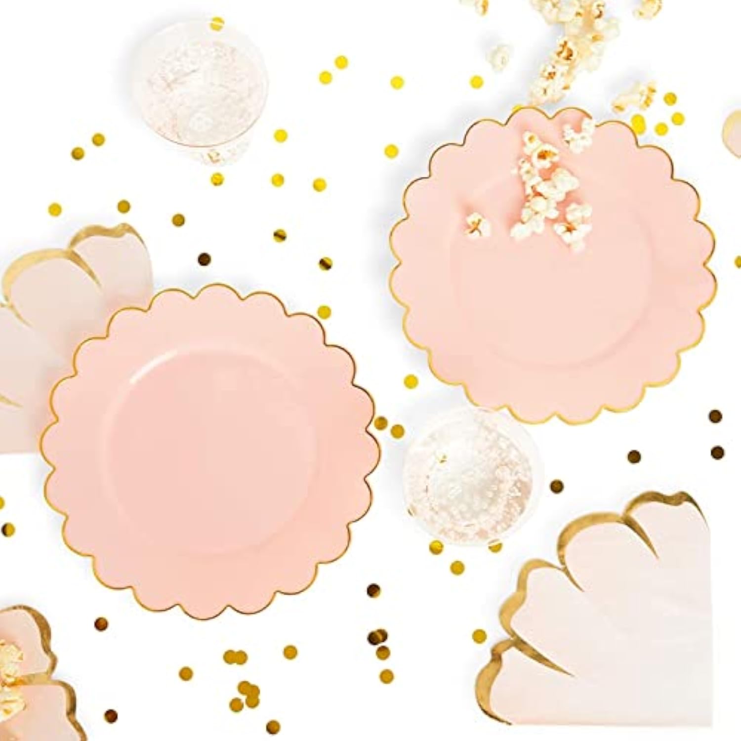 Pink Plastic Plates For Party, 50-Pack - 9 In Pink & Gold Glossy Scalloped Edge - Disposable Heavy-Duty Fancy Plates For Birthday & Baby Shower