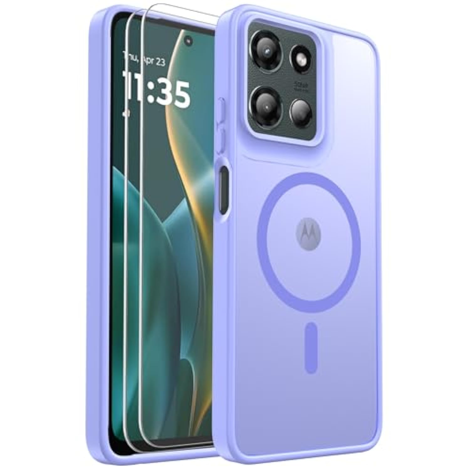 For Motorola Moto G 5G 2025 Case Magnetic Shockproof, [Fit For Magsafe] [Glass Screen Protector] Translucent Anti-Fingerprint Case For Motorola Moto G 5G 2025 (Light Purple)