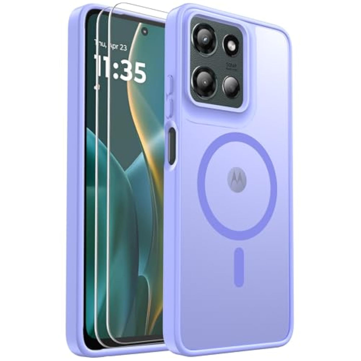 For Motorola Moto G 5G 2025 Case Magnetic Shockproof, [Fit For Magsafe] [Glass Screen Protector] Translucent Anti-Fingerprint Case For Motorola Moto G 5G 2025 (Light Purple)