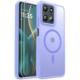 For Motorola Moto G 5G 2025 Case Magnetic Shockproof, [Fit For Magsafe] [Glass Screen Protector] Translucent Anti-Fingerprint Case For Motorola Moto G 5G 2025 (Light Purple)