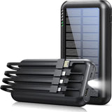 Power-Bank-Solar-Portable-Charger - 40000Mah Power Bank Large Capacity Built In 3 Output And 1 Input Cables And Flashlight 5V3.1A Fast Charger Compatible With All Smart Phones And Devices