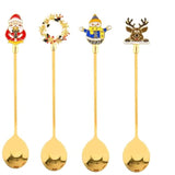 4Pcs Christmas Coffee Spoons Santa Claus Snowman Wreath Elk Stainless Steel Gold Spoons For Milk Coffee Dessert Cake Tea Soup Dinner Tableware Practical Xmas Gift
