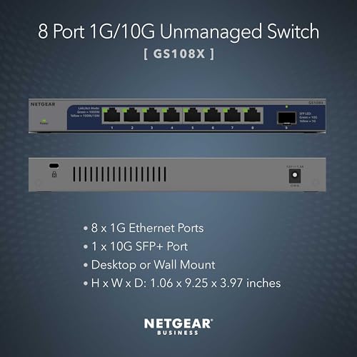 8-Port 1G/10G Gigabit Ethernet Unmanaged Switch (Gs108X) - With 1 X 10G Sfp+, Desktop Or Wall-Mount, Limited Protection