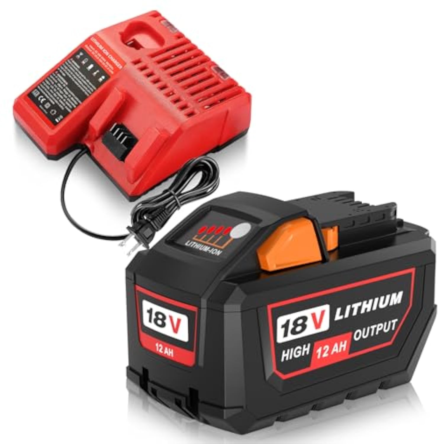 12.0Ah Replacement For Milwaukee 18V Battery&Charger Combo Kit Compatible With Milwaukee 18V Battery 12.0 High Output Battery 48-11-1815 48-11-1860 48-11-1890 48-11-2230 48-11-2830 (Multi)