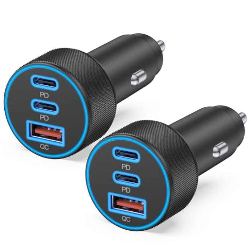 Usb C Car Charger, 2Pack 3-Port 67W Dual Usb-C & Usb-A Car Phone Charger Accessories Cigarette Lighter Fast Charging Adapter For Iphone 16 16E 15 14 13 12 Pro Max, Ipad, Samsung S25 S24, Pixel, Tablet