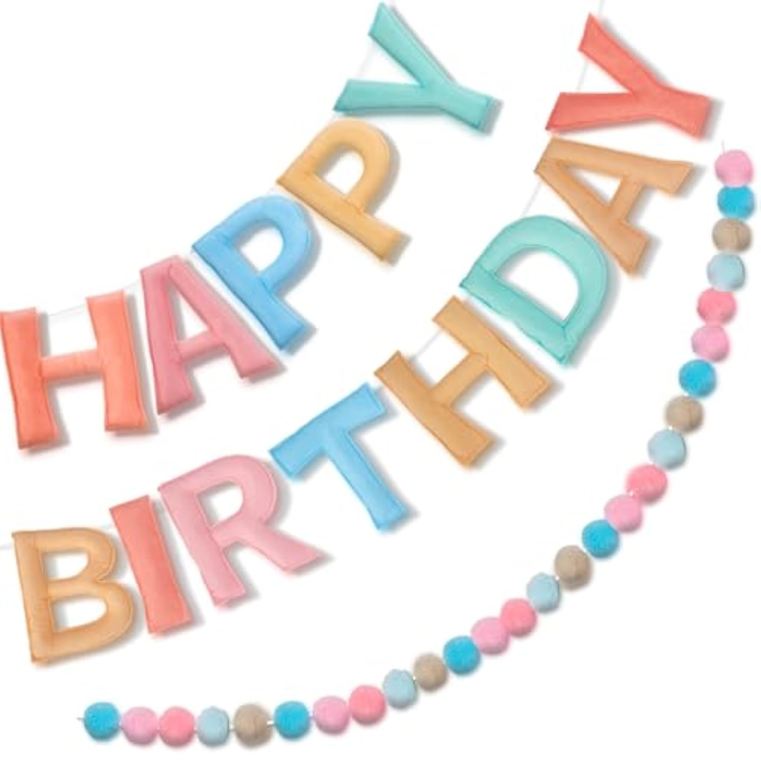 Pre Strung Happy Birthday Banner, Felt Ball Garland Happy Birthday Garland, Macaron Birth Day Decor Party Favor, Macaron String Balls, Resuable Felt Banner