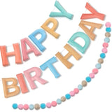 Pre Strung Happy Birthday Banner, Felt Ball Garland Happy Birthday Garland, Macaron Birth Day Decor Party Favor, Macaron String Balls, Resuable Felt Banner