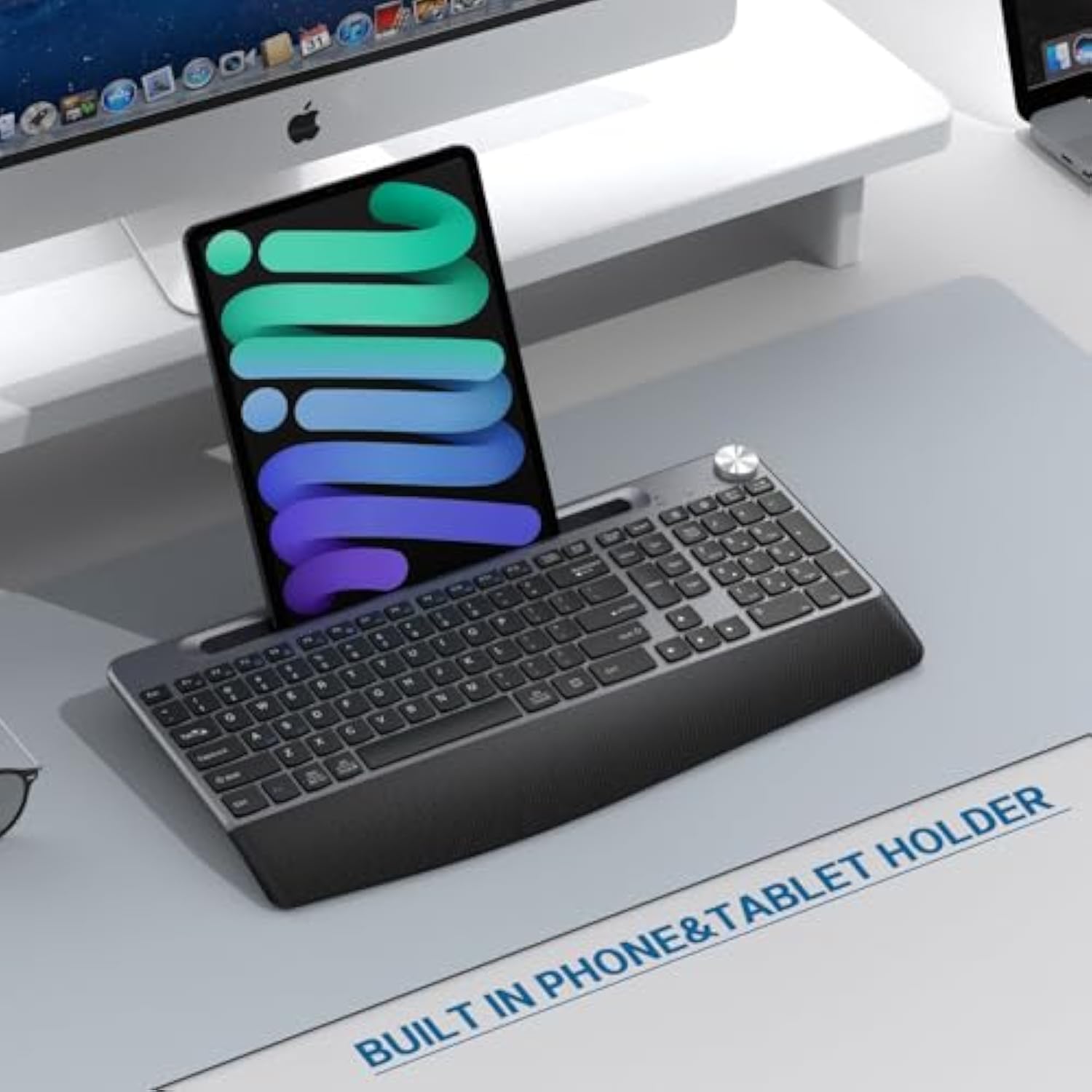 Ergonomic Wireless Keyboard With Wrist Rest-Low-Profile,Phone/Tablet Holder,Quiet Design?Windows & Mac Os?Full Size Cordless Usb Computer Keyboard For Desktop,Laptop, Pc, Mac, Windows-Black