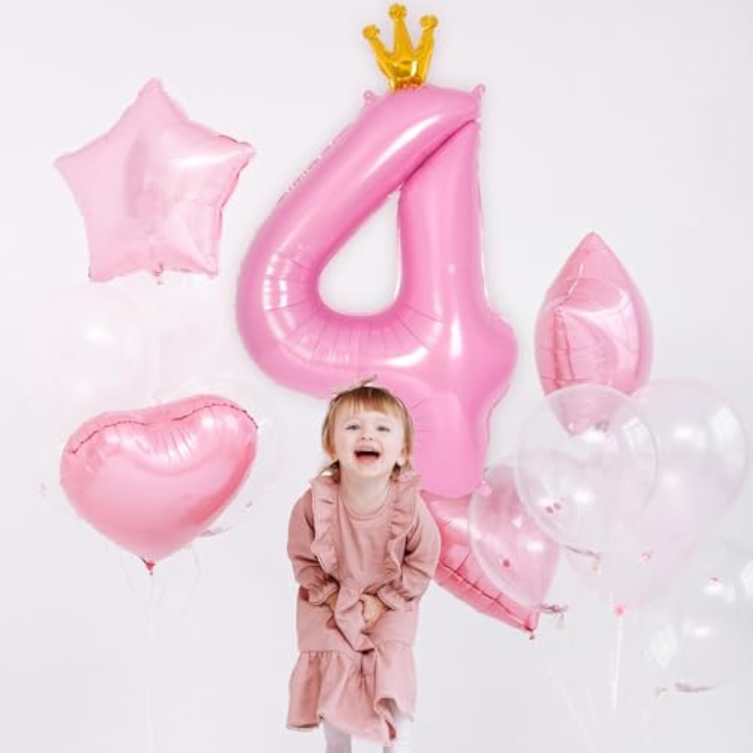 40" Pink Crown Number 4 Balloon – Large Foil Helium Balloon for Princess 4th Birthday Decorations