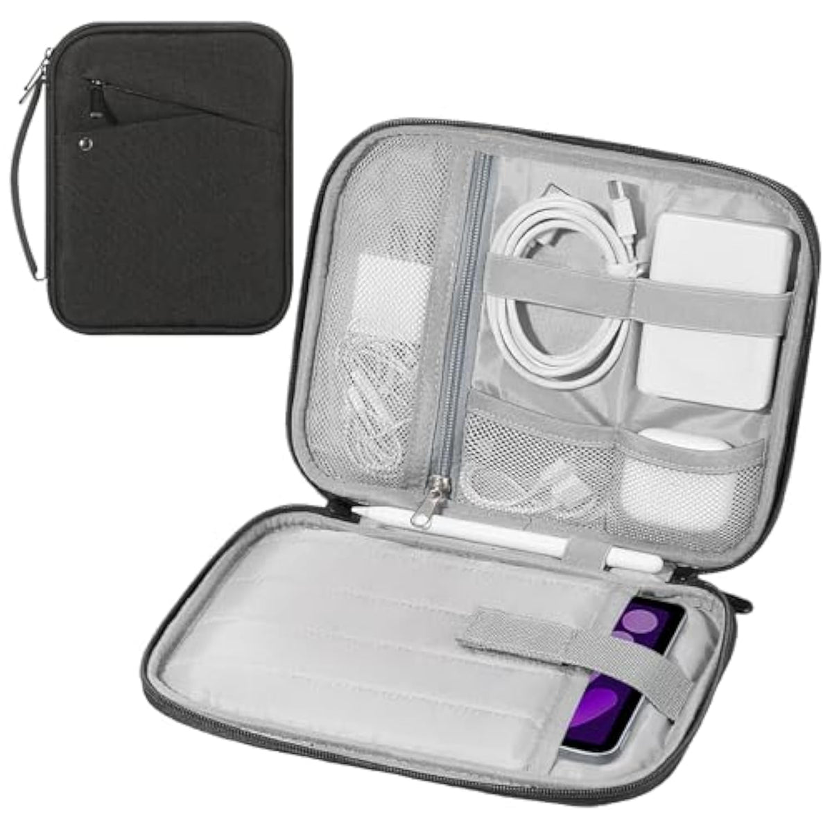 MoKo 7-8 Inch Tablet Sleeve Carrying Case with Handle, Padded Protective Travel Bag for A17 Pro/6th 8.3'' 2024/2021, 5 7.9" 2019, Black & Gray