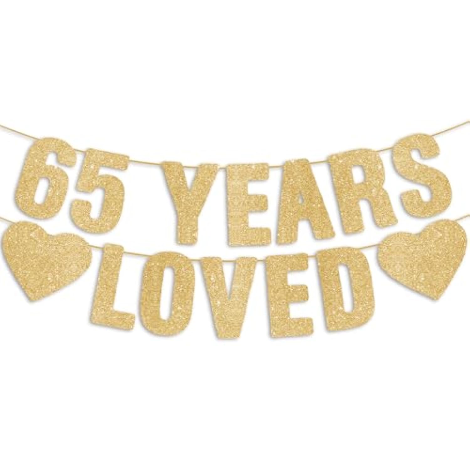 Pre-Strung 65Th Birthday Gold Glitter Banner, Happy 65Th Birthday Decorations For Women, 65 Year Old Party Anniversary Decor Sign For Men