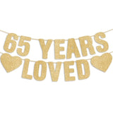 Pre-Strung 65Th Birthday Gold Glitter Banner, Happy 65Th Birthday Decorations For Women, 65 Year Old Party Anniversary Decor Sign For Men