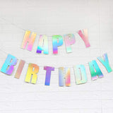 Pre-Strung Holographic Happy Birthday Banner Iridescent White Party Garland