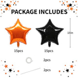 30Pc 18" Star Foil Balloons – Orange & Black Big Stars for Party Decorations