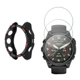 Watch Screen Protector Compatible For Garmin Tactix 8 Amoled 51Mm Smartwatch, 9H Tempered Glass Protective Film Full Coverage And Soft Tpu Protective Case (Tactix 8 Amoled 51Mm Black Red)