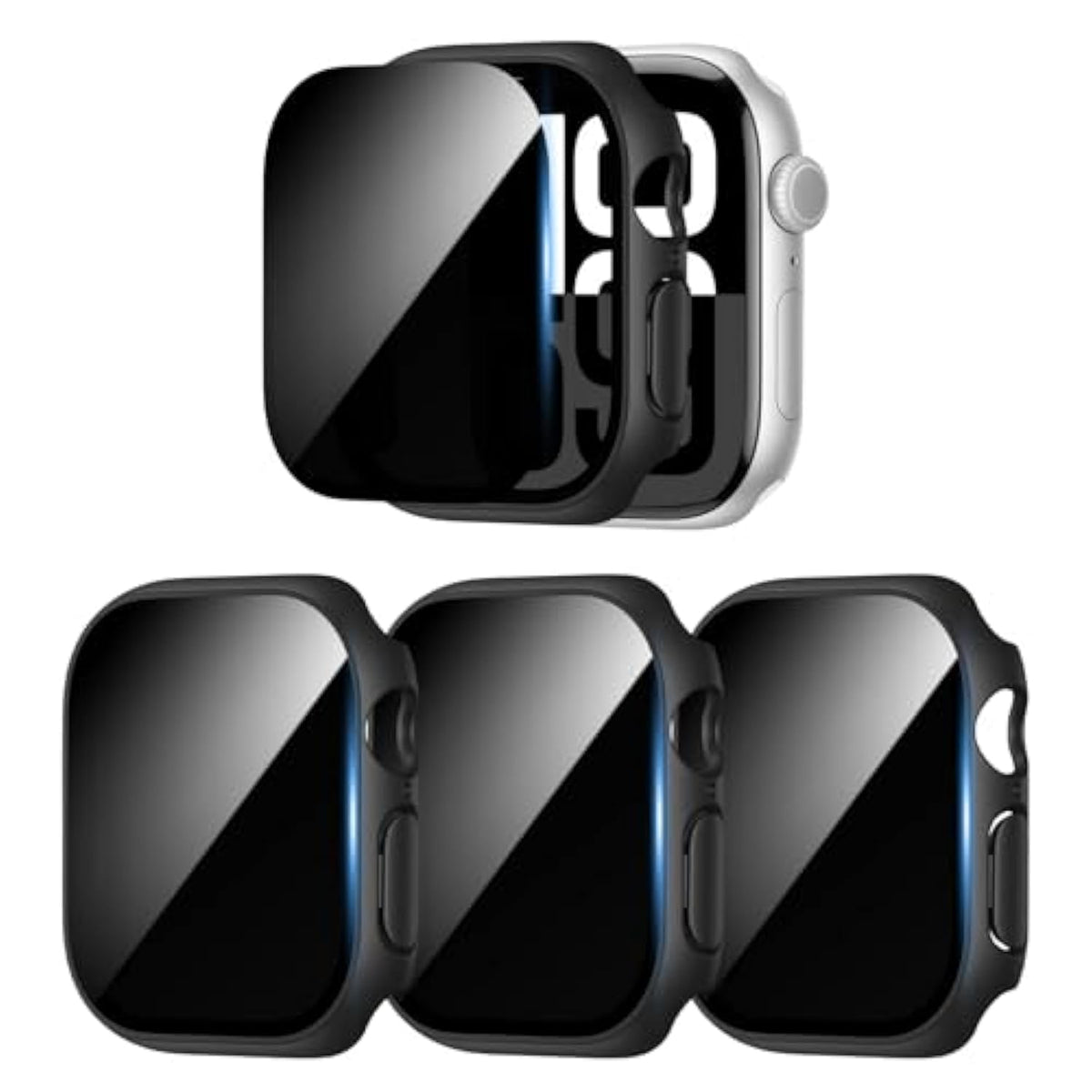 [3 Pack] Privacy Screen Protector For Apple Watch Series 11 2025 Series 10 46Mm, Hard Pc Ultra-Thin Case With Built-In Tempered Film For Iwatch Series 11/10 46Mm, Black/Clear/Blue